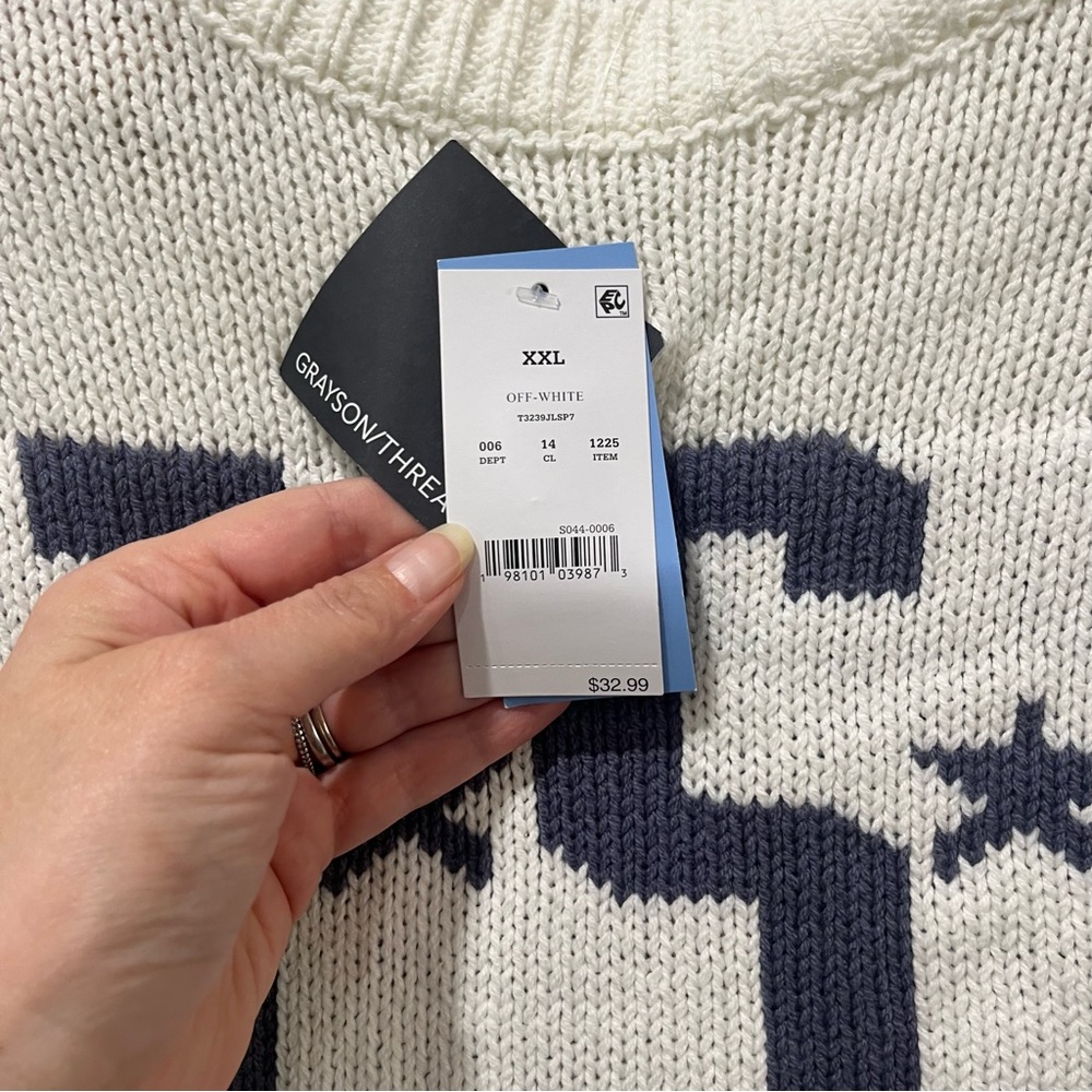 NEW Grayson Threads USA Graphic Sweater Off White Cropped Crop Knit XXL - Picture 5 of 7